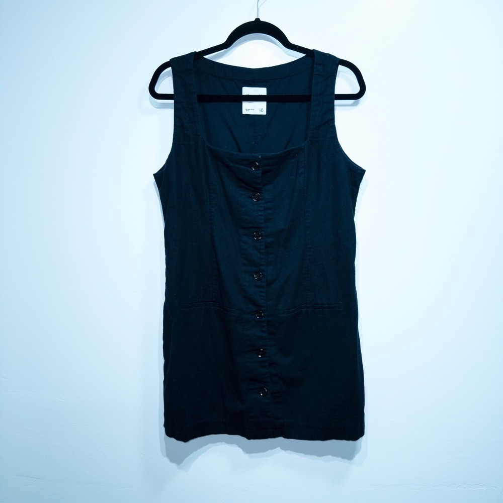 New Abercrombie & Fitch Black Mara Linen-Blend Vest Mini Dress Large Petite - Picture 2 of 8